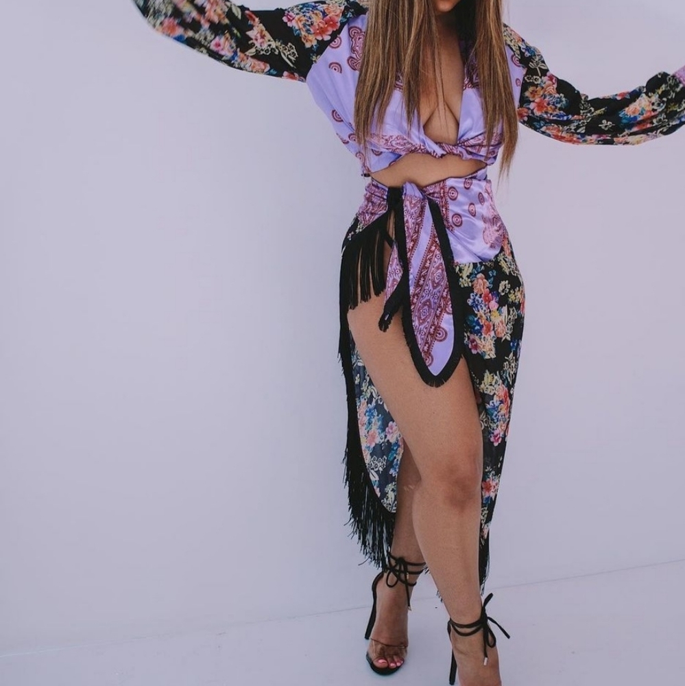Mixed print skirt set